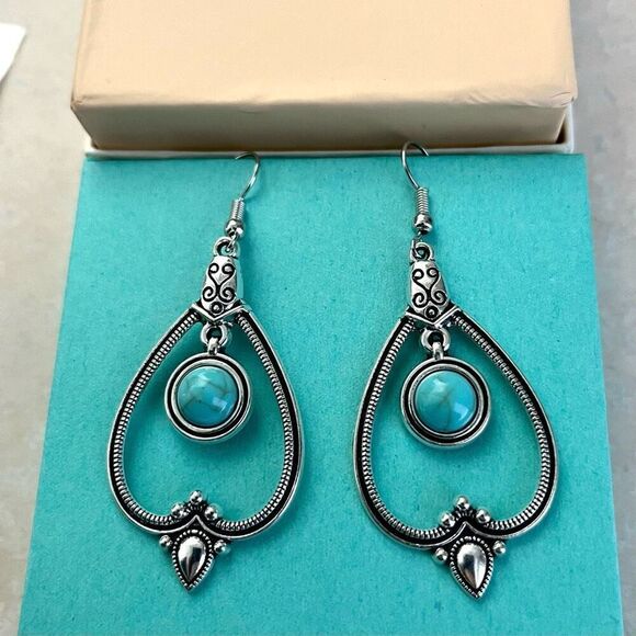 AZY Darling Dangle Turquoise & Silver Earrings - Picture 1 of 6